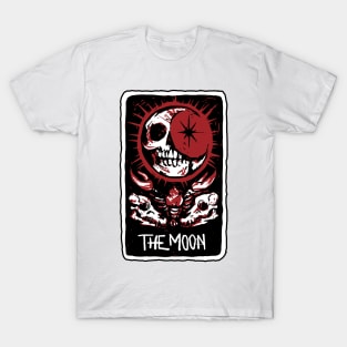 The Moon Blood Red Skeleton Skull Tarot Card T-Shirt